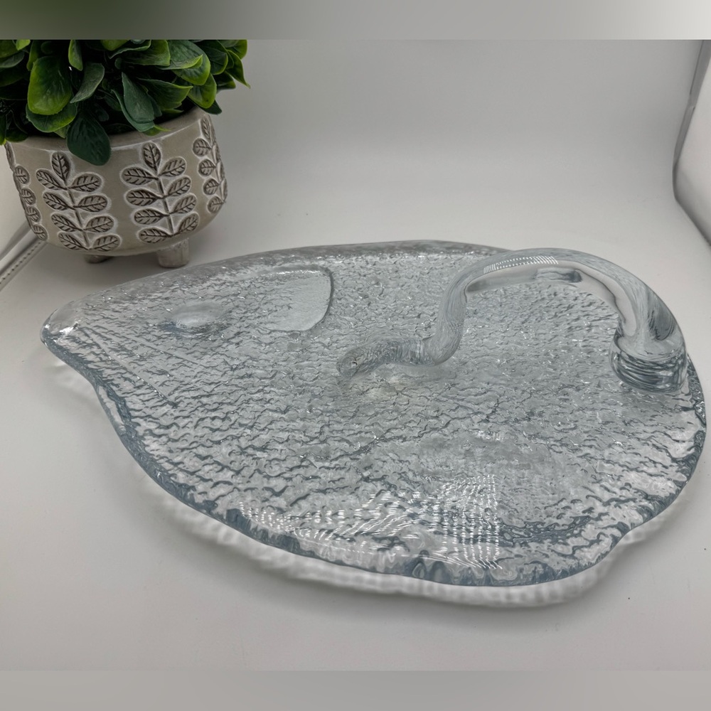 Blenko Glass Mouse Tail Handle Cheese Plate 7512 Don Sheperd 70's